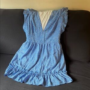 Blue Polka Dot Dress with Ruffle Hem